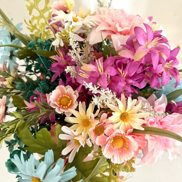 Large Silk Flower Arrangement from Upcycled Mixed Florals Hand Painted Details - Picture 12 of 17